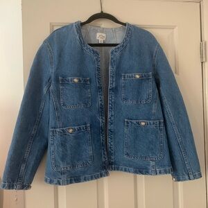 J.CREW Simone relaxed denim jacket Collarless Pocket Jacket Long Sleeve Size M